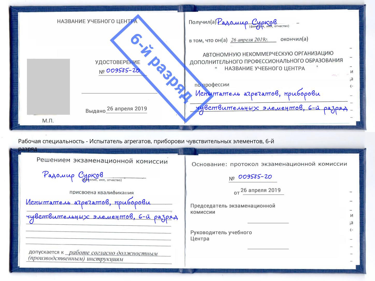 корочка 6-й разряд Испытатель агрегатов, приборови чувствительных элементов Бугуруслан