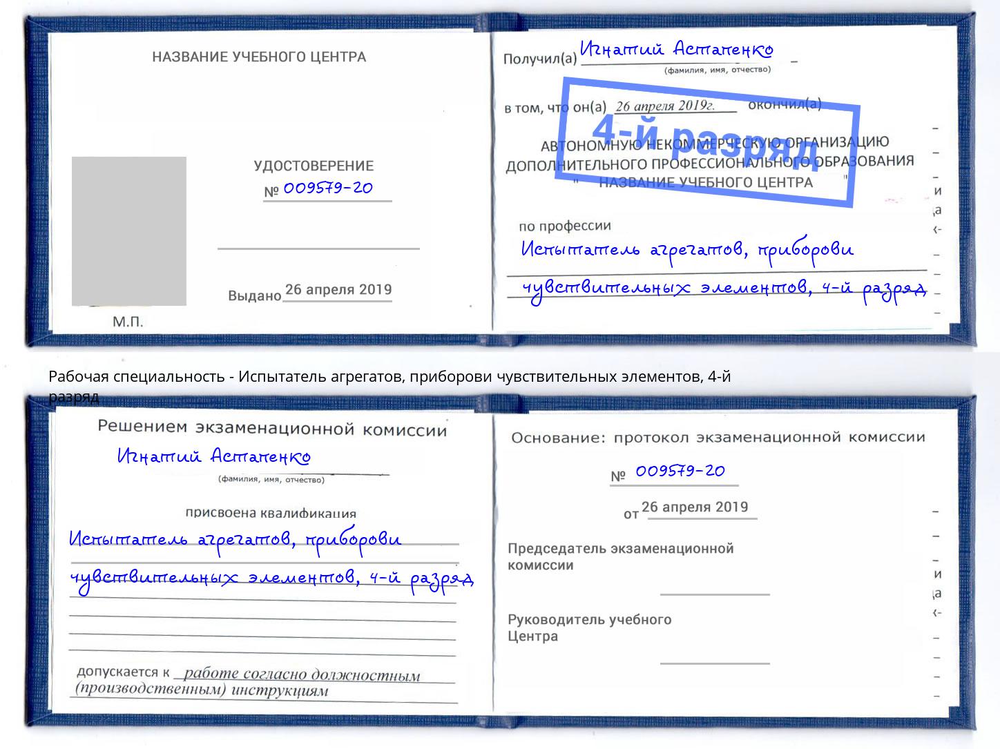 корочка 4-й разряд Испытатель агрегатов, приборови чувствительных элементов Бугуруслан