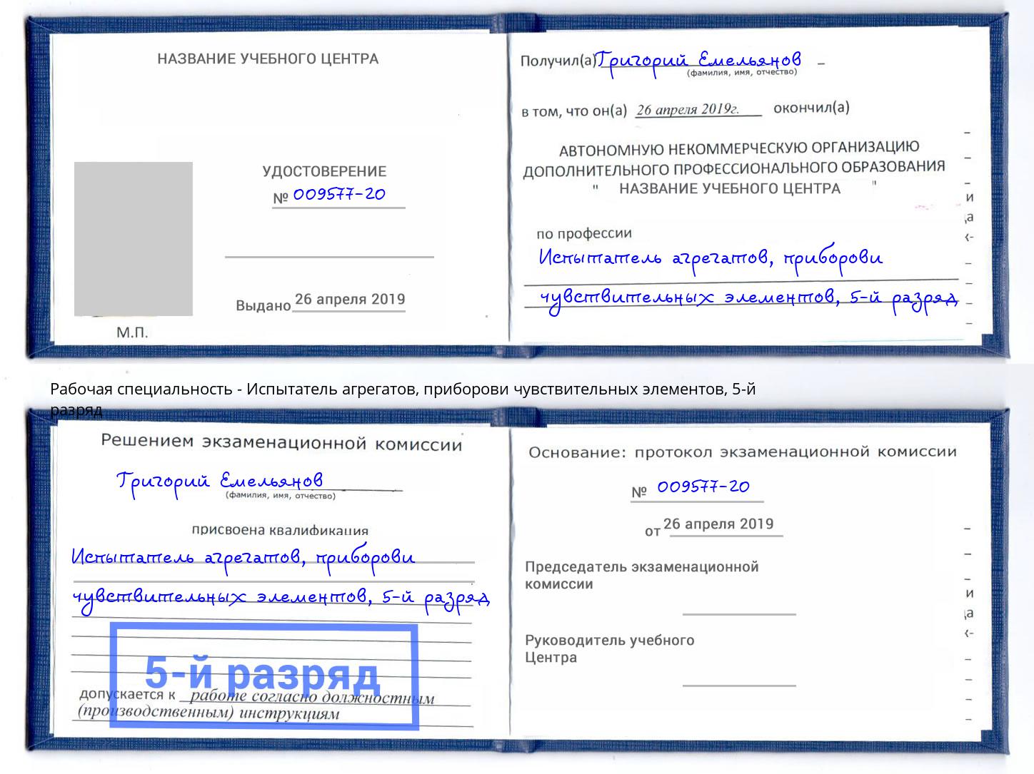 корочка 5-й разряд Испытатель агрегатов, приборови чувствительных элементов Бугуруслан