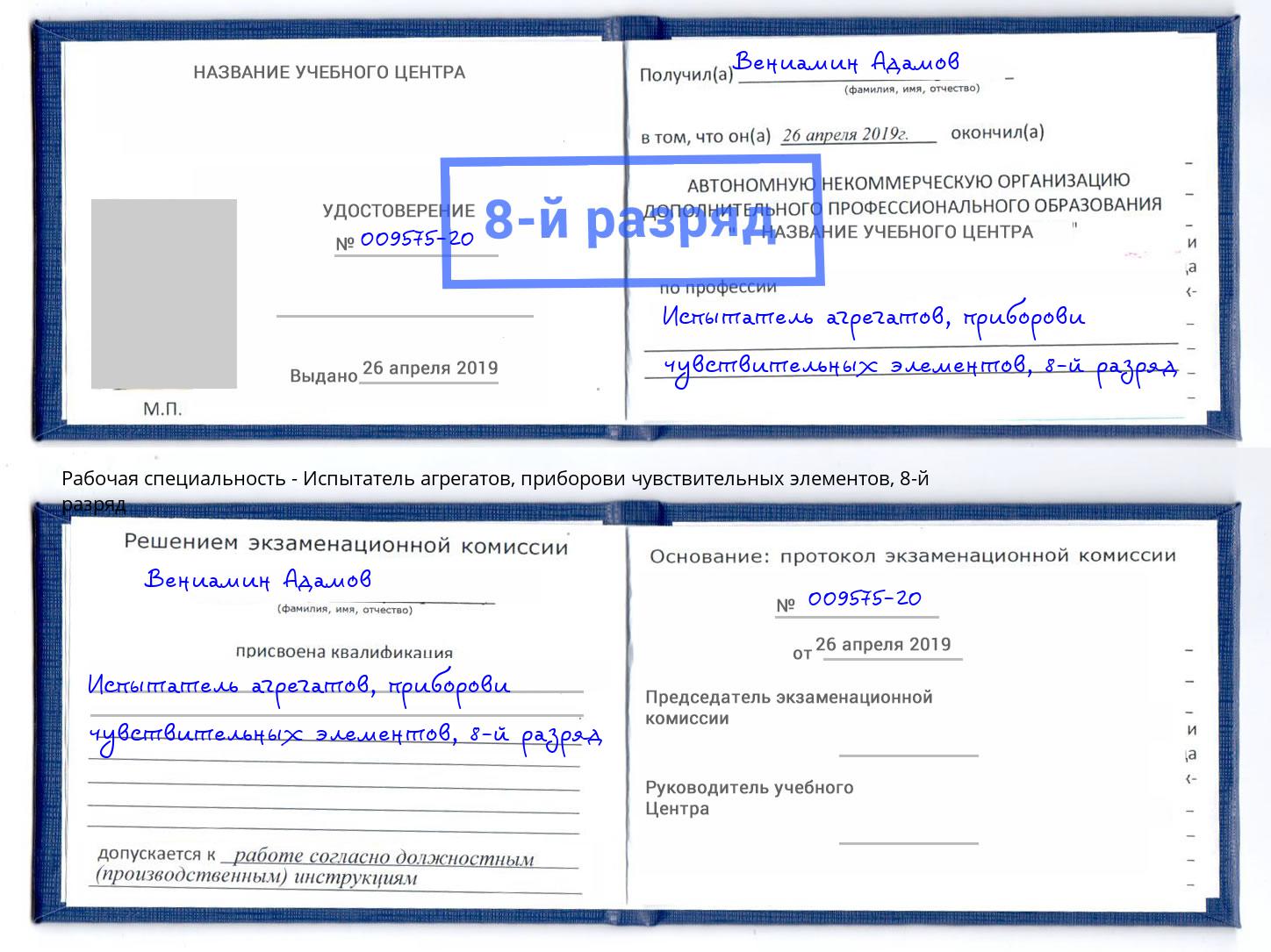 корочка 8-й разряд Испытатель агрегатов, приборови чувствительных элементов Бугуруслан